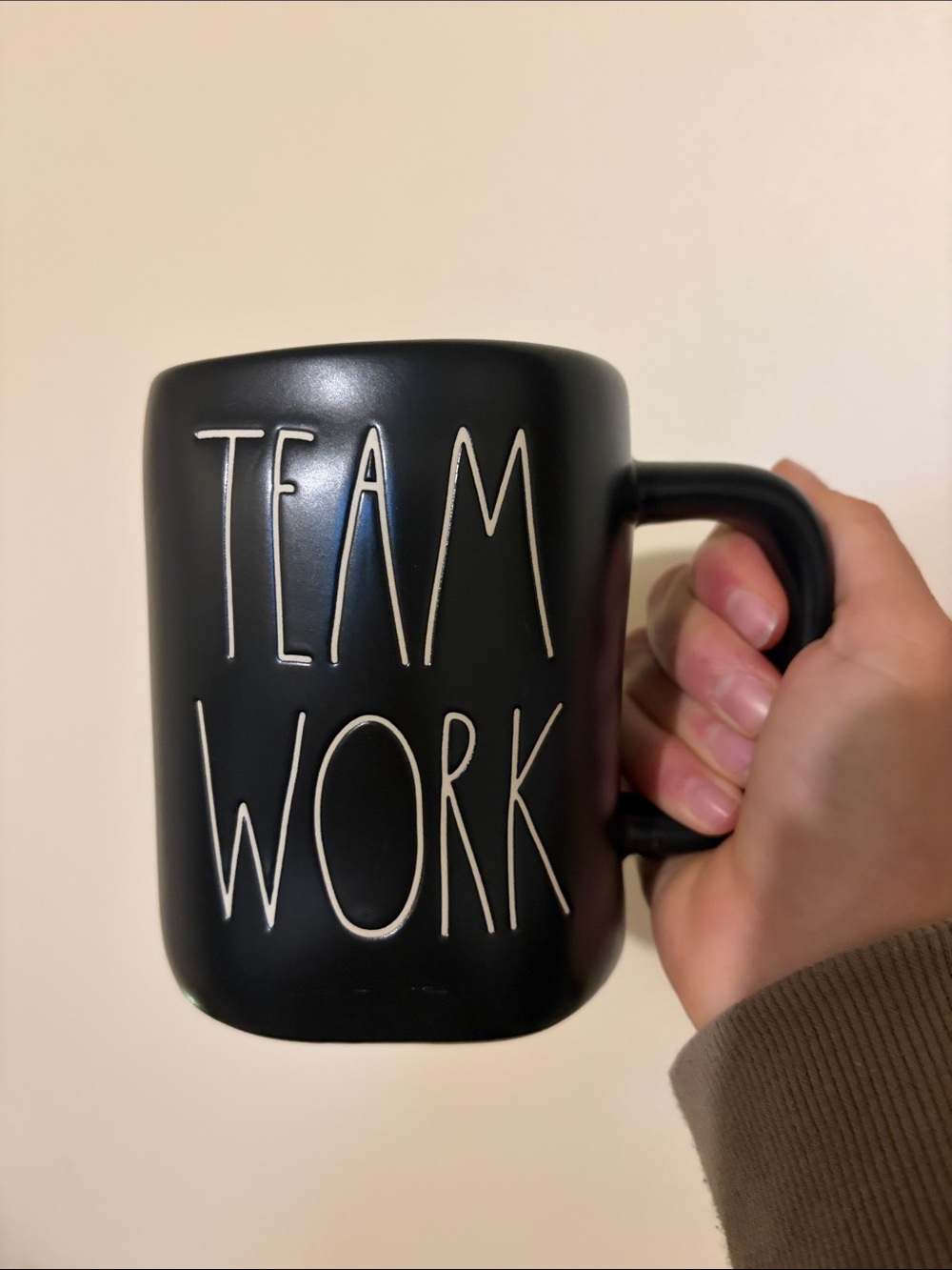 Rae Dunn Black TEAM WORK Ceramic Mug